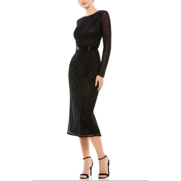 Cocktail by Mac Duggal Long Sleeve Beaded Midi Dress - Size 4 - NWT - Picture 1 of 6